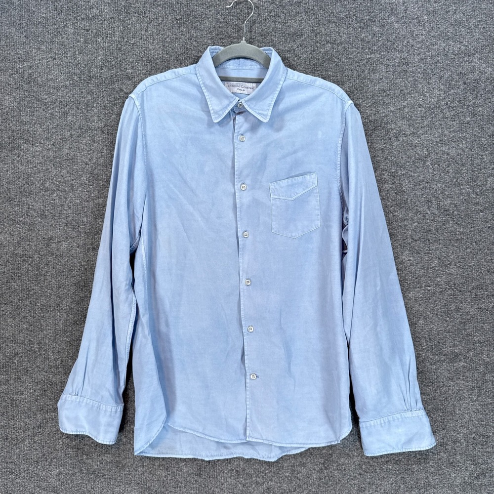 Officine Generale Benoit Shirt Mens Blue Lyocell Western Yoke Chambray Button Up